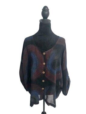 Yasuko Kurisaka One Size  Top Blouse Button Down Abstract Boho Art to Wear